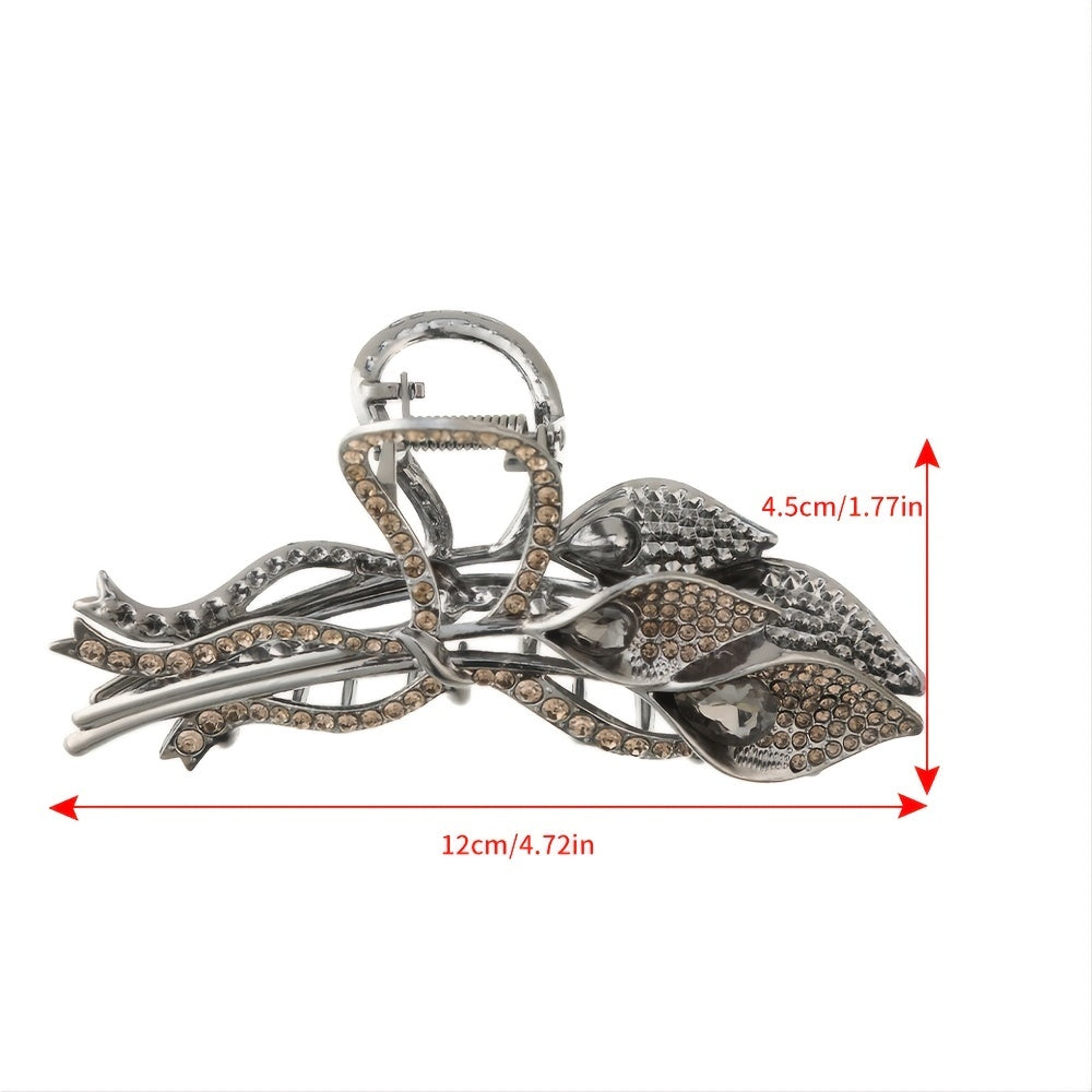 Rhinestone Flower Hair Claw Alloy Shark Claw Back Head Hair Clip