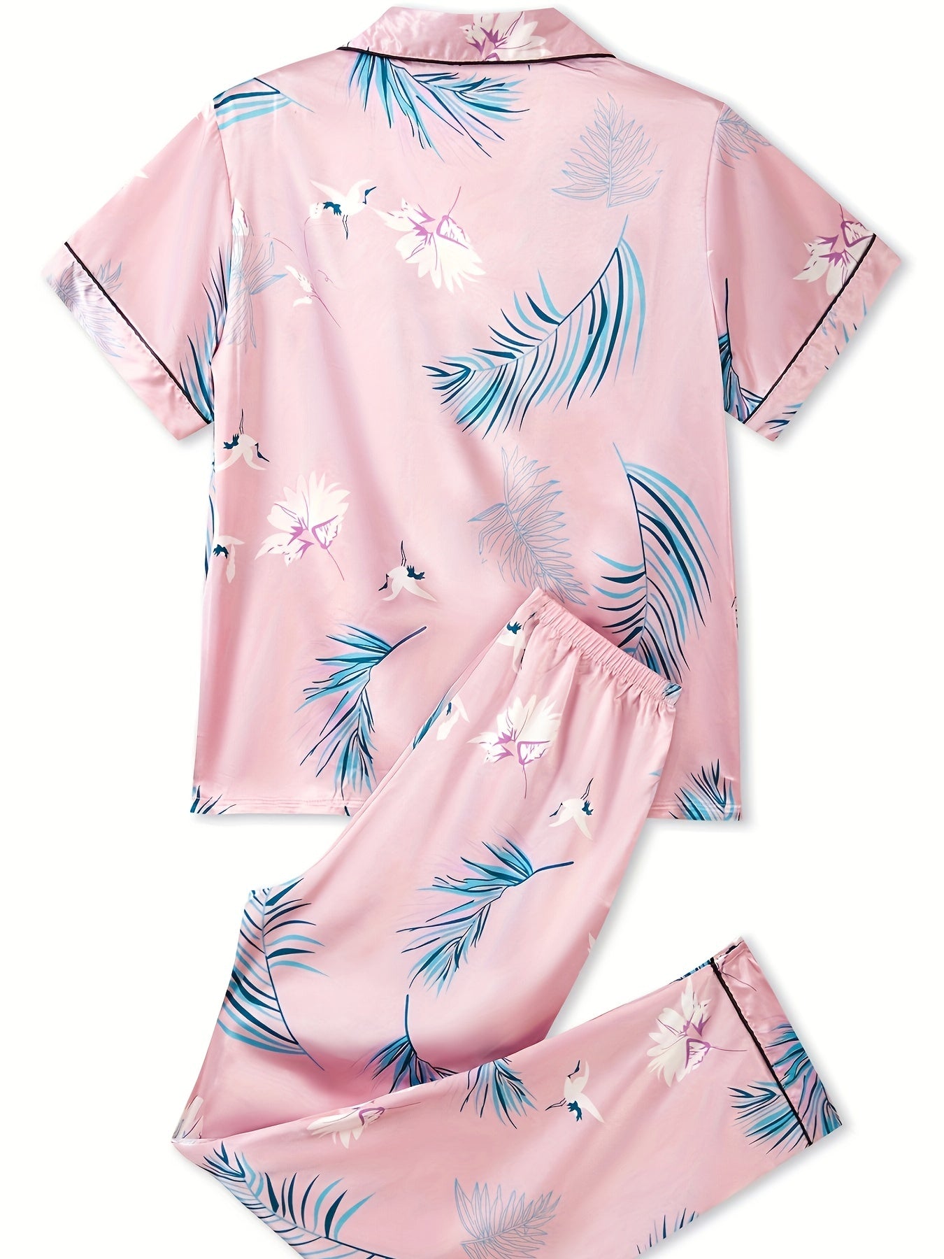 Floral Print Lounge Set Short Sleeve Top & Pants Women's Loungewear