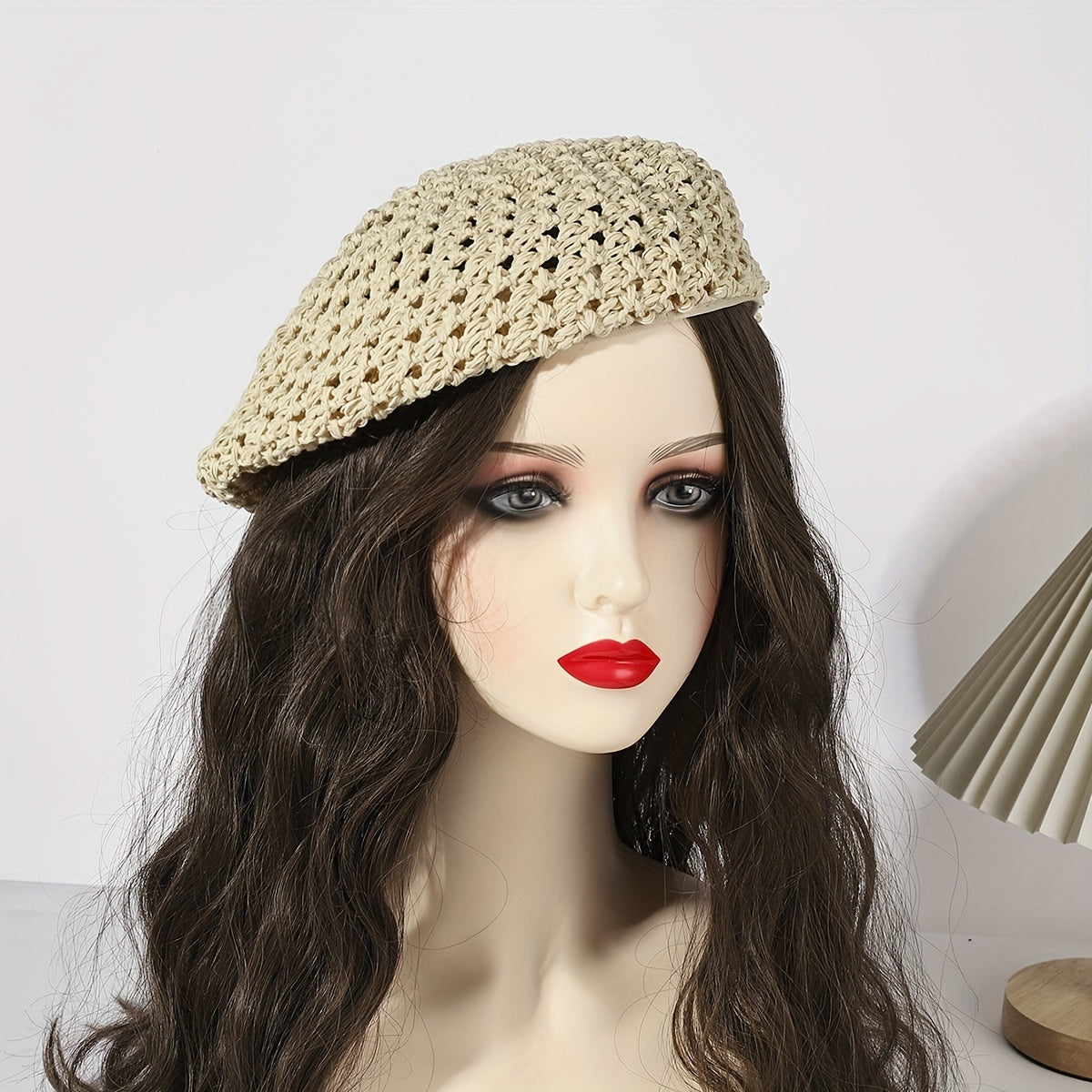 Hollow Out Crochet Beret Pumpkin Cap Octagonal Hat For Women