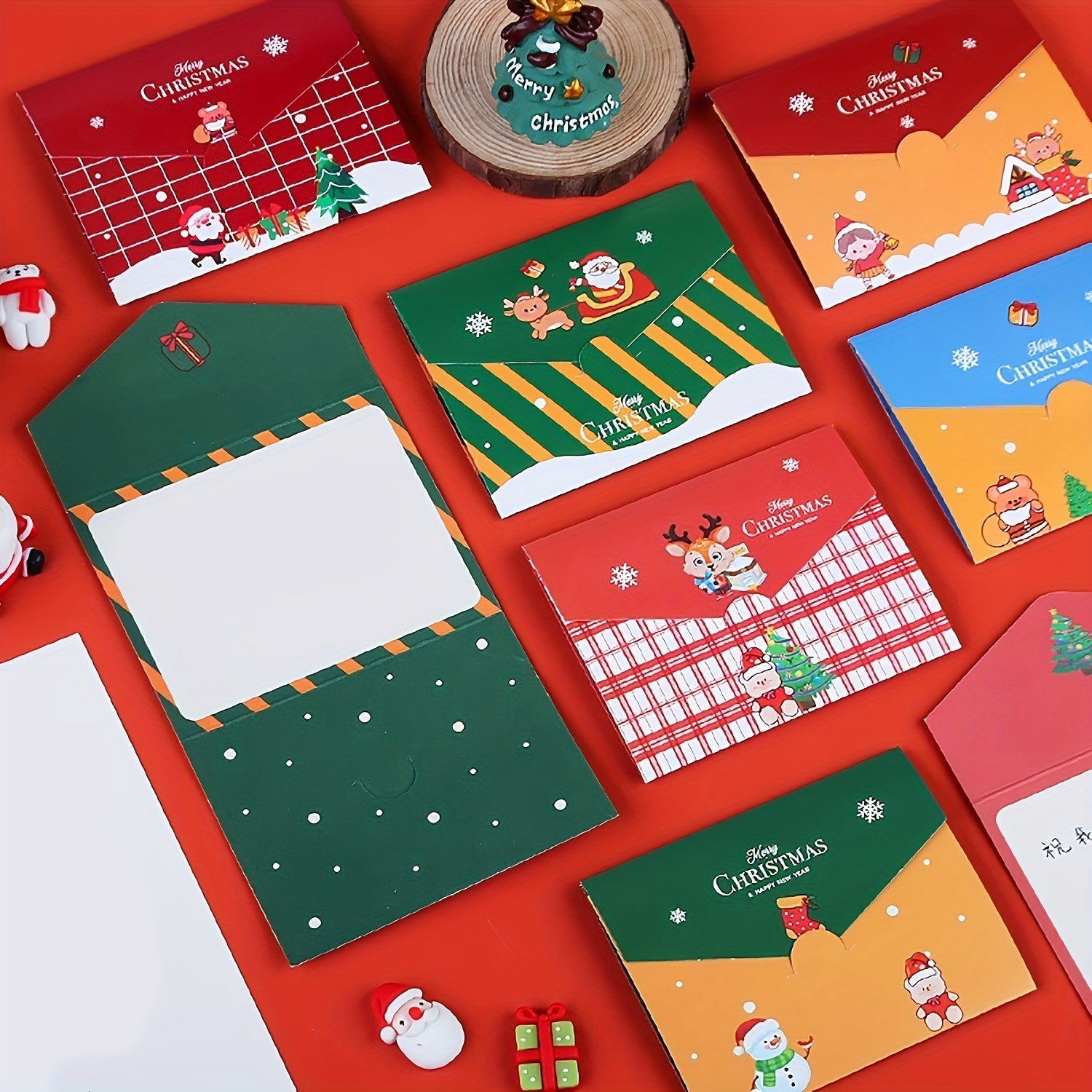 6pcs Cartoon Christmas Small Greeting Cards Fun Christmas Series Half fold Cards
