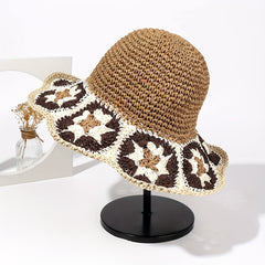 Boho Crochet Bucket Hat With Brim Hollow Out Straw Sun Hat