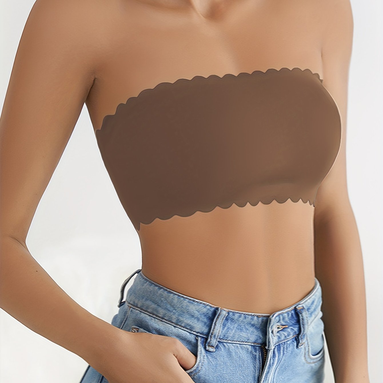 Soft Strapless Bandeau Bra with Scallop Trim for Women