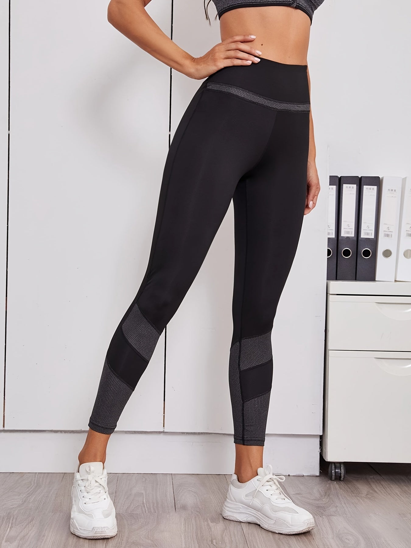 Stretchy Stitching Yoga Leggings Contrast Cropped Sports Pants