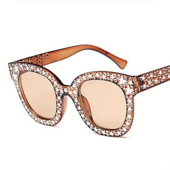 Rhinestone Cat Eye Sunglasses Clear Frame UV400