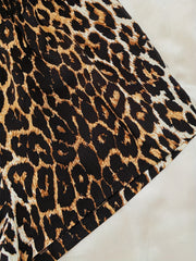 Leopard Print Lounge Set Short Sleeve Crew Neck Top & Elastic Waistband Shorts