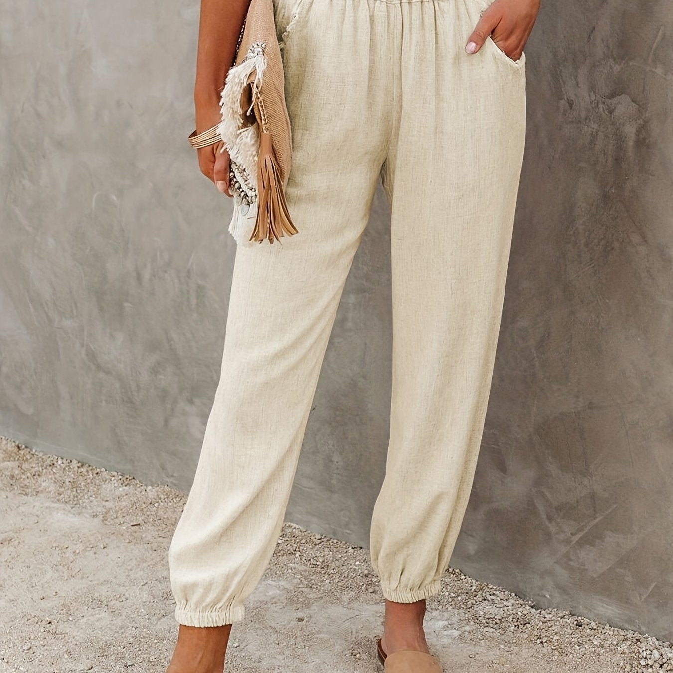 Ruched Pants Elastic High Waist Cropped Pants With Pockets