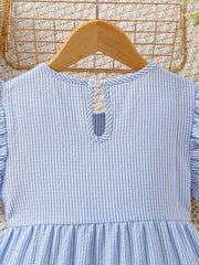 Girls' Butterfly Sleeve Stripe Dress Casual Fit Youth Girl Dresses