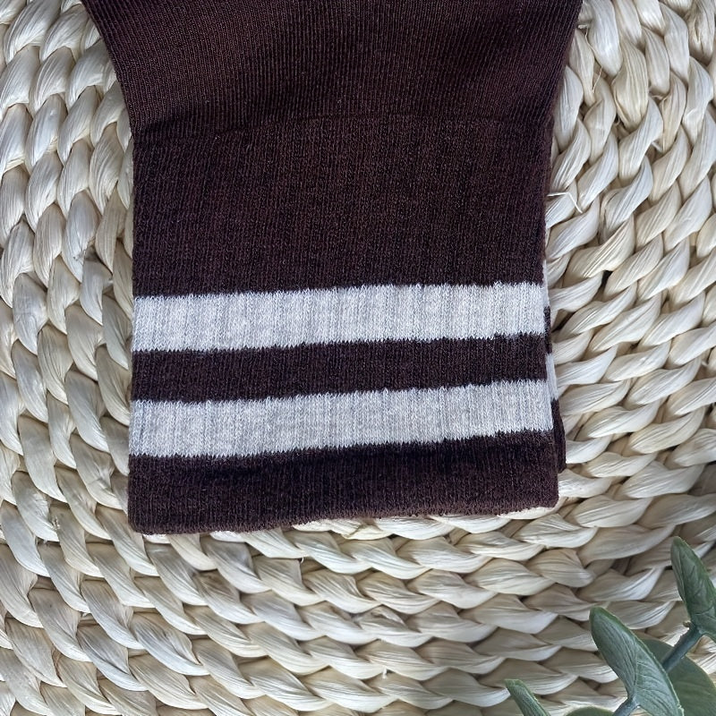 5 Pairs Striped Crew Socks Comfy & Breathable Women's Stockings