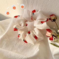 4pcs Strawberry Print Scrunchies Hair Tie Candy Hair Rope Hair Ring Style