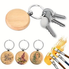 10pcs Round Wooden Keychain Engraving Blanks Key Tag DIY Keyring Crafts