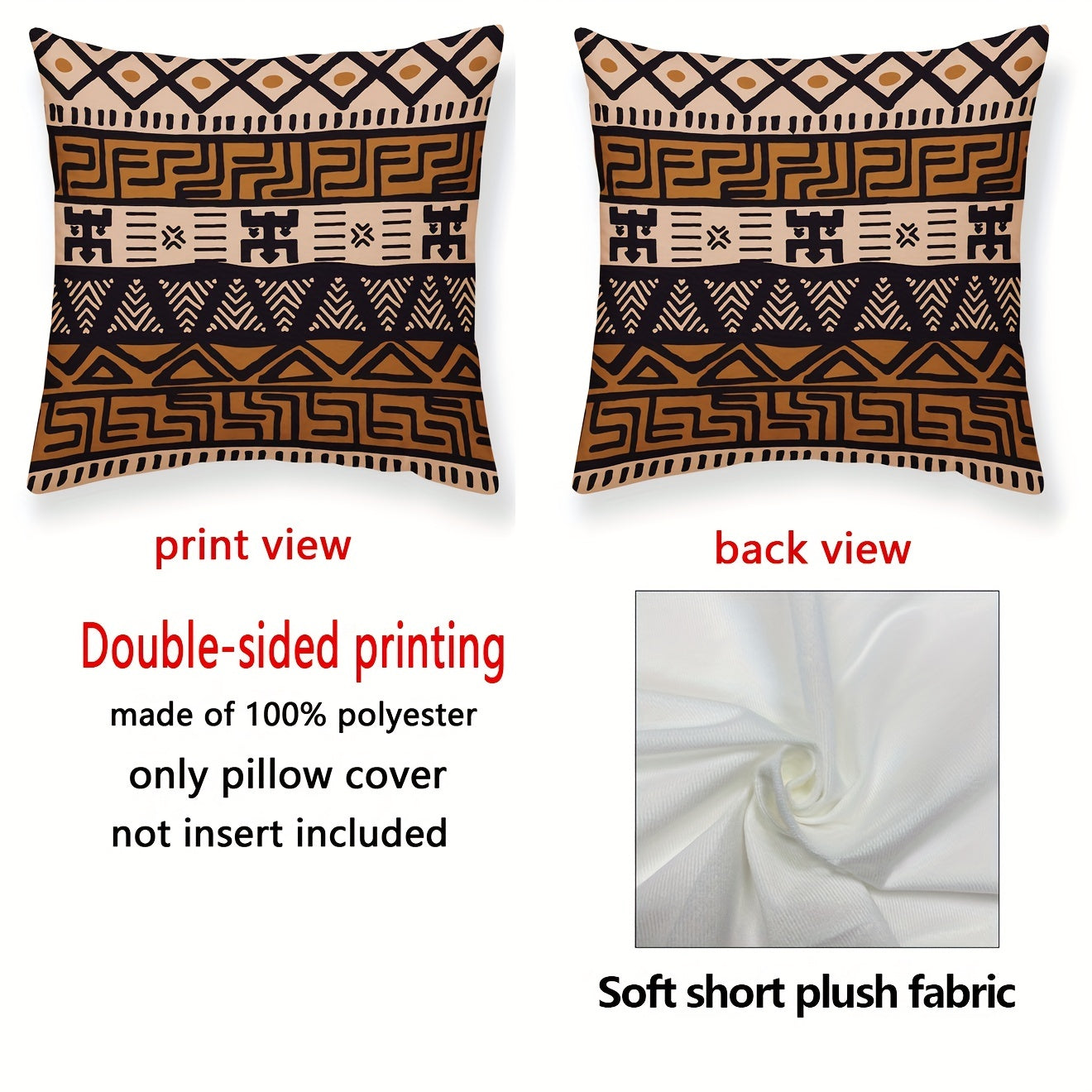 Bohemian Ethnic Short Plush Velvet Pillow Covers Brown Beige Decor