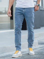 Men's Solid Mid Stretch Denim Pants For Spring Summer