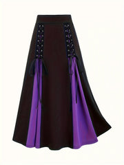 Colorblock Grommet Lace Up A-line Skirt