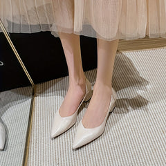 Women's Pointed Toe Mid Heels Slip On Chunky Heels Versatile Office Shoes