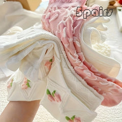 5 Pairs Floral Print Socks for Women