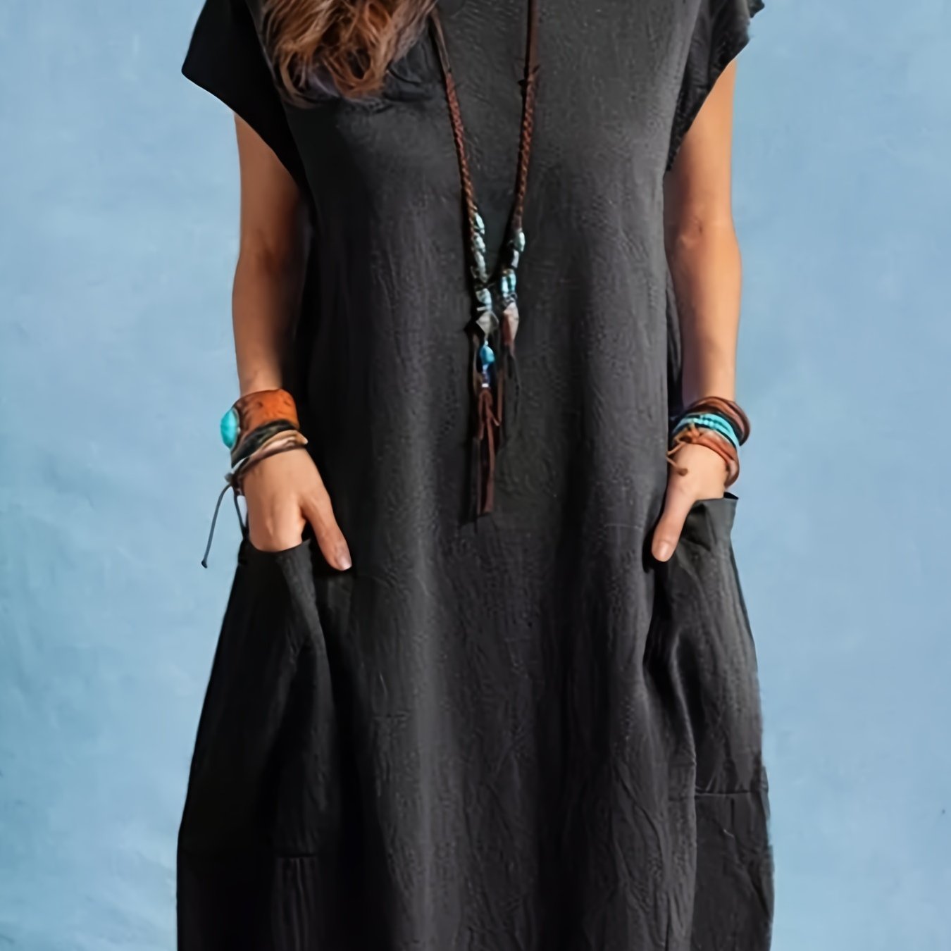  Basic Dress Women's Plus Short Sleeve Maxi Dress With Pockets