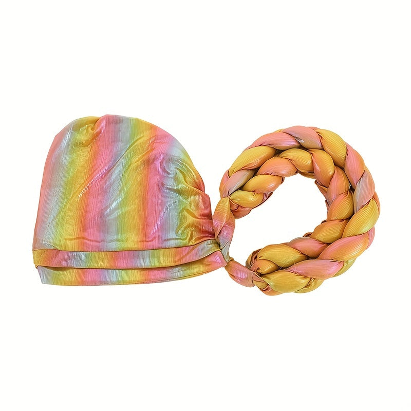Yellow Gradient Turban Cap Double layer Braided Hijab Hat