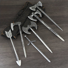 Viking Celtic Hair Clip Silvery Ax Hairpin Witch Sword Hair Stick Amulet