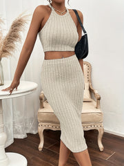 Ribbed Two piece Set Crop Top & Mini Skirts Outfits Women's Clothing