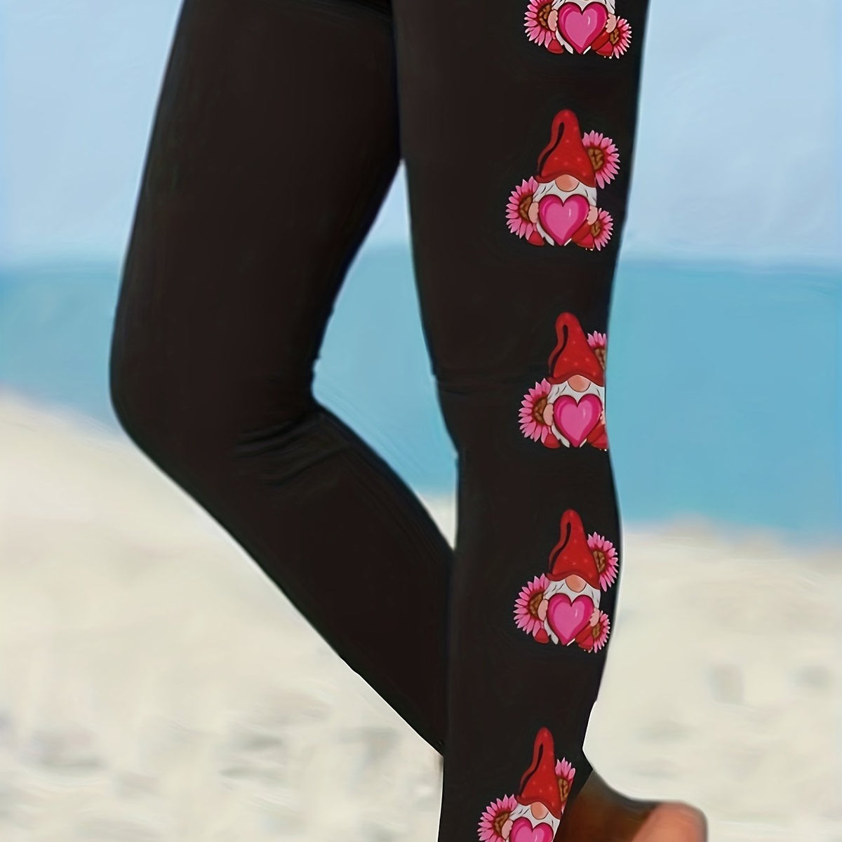  Santa Claus Print High Rise Leggings