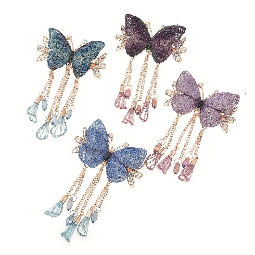 Glitter Butterfly Hair Claw Clip Rhinestone Tassel Banana Clip