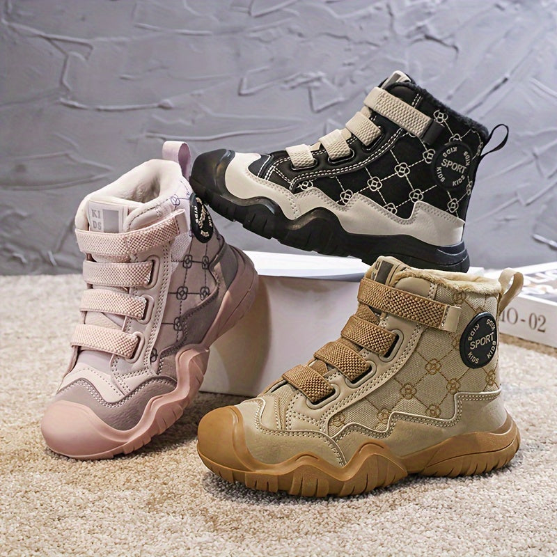 Girl's Warm Cozy Snow Boots High Top Plush Comfy Outdoor Hiking Shoes