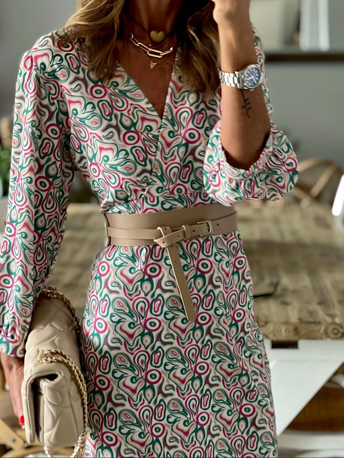  Boho Dress Lantern Sleeve Maxi Dress