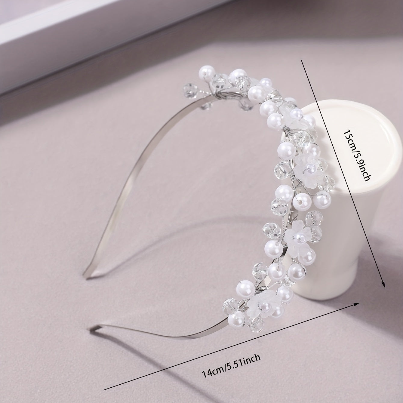 Faux Pearl Headband Crystal Beaded Hair Band Bridal Headdress