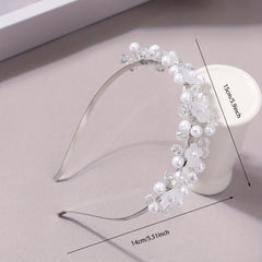 Faux Pearl Headband Crystal Beaded Hair Band Bridal Headdress