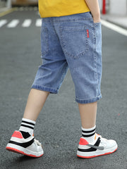 Boys Denim Jeans Cropped Pants with Pockets for Spring and Summer