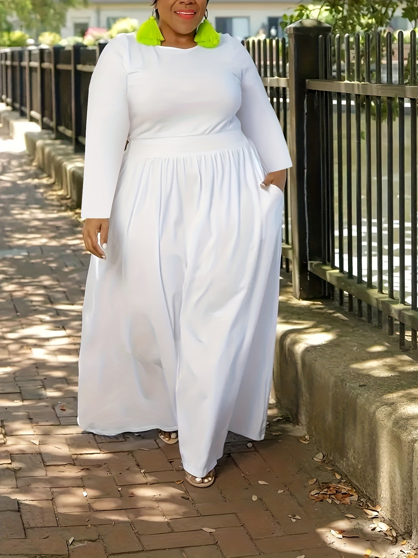  Dress Women's Plus Solid Long Sleeve Round Neck Maxi Dress