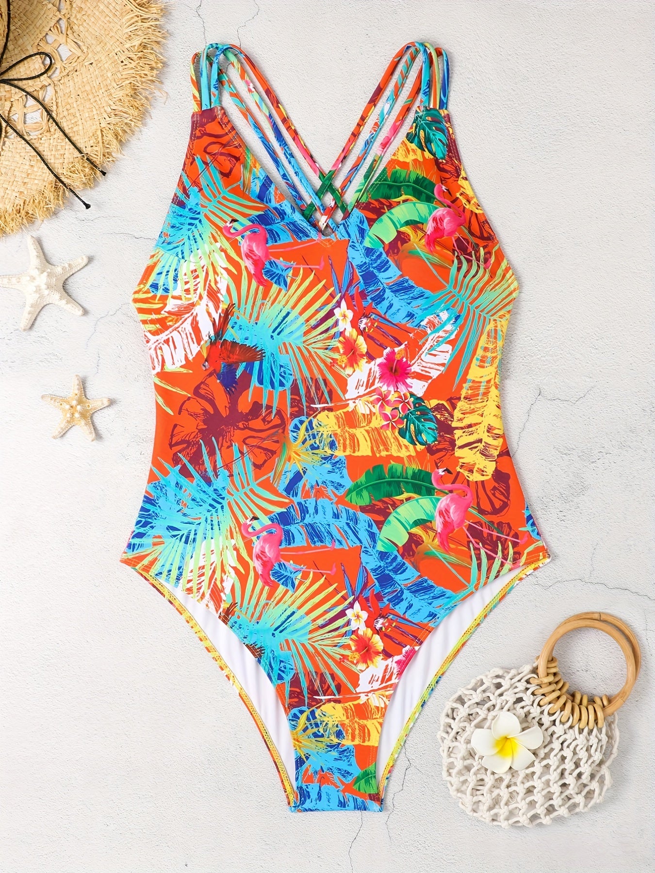  Boho Swimsuit Women's Plus Tropical Print One Piece Bathing Suit