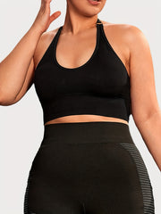  Ribbed Ring Decor Halter Neck Sports Bra