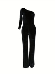 One Shoulder Wide Leg Jumpsuit Long Sleeve