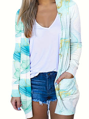  Glitter Marble Print Long Sleeve Open Front Cardigan