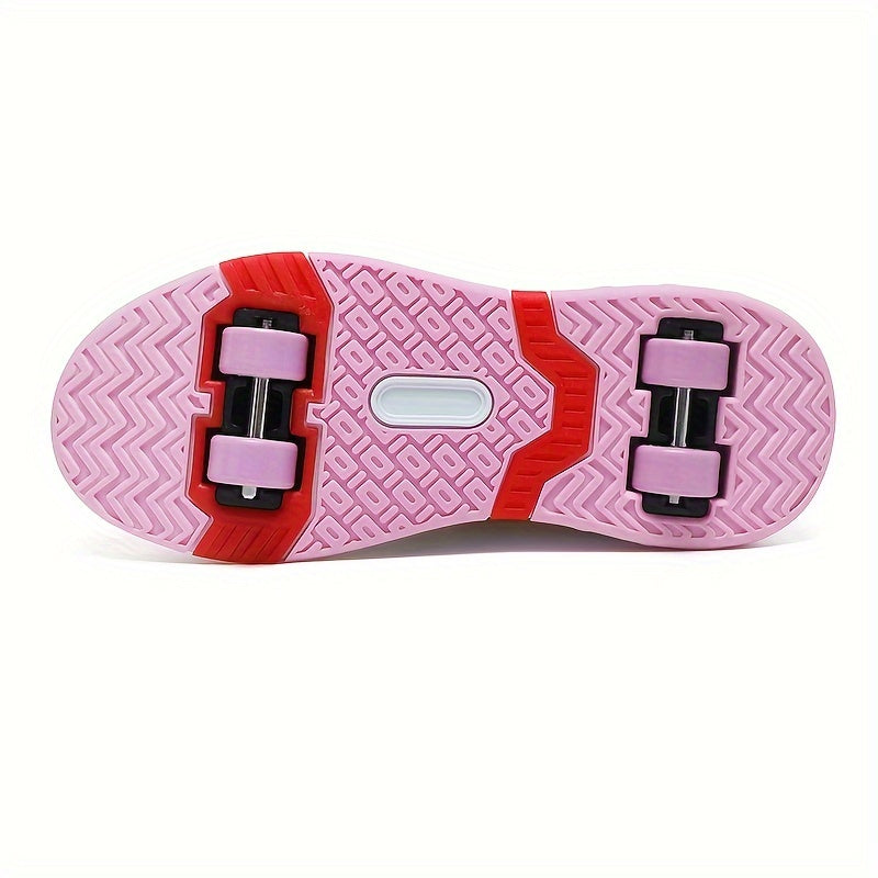 Girl's Roller Shoes With Rotating Buckle - Wheel Skate Sneakers