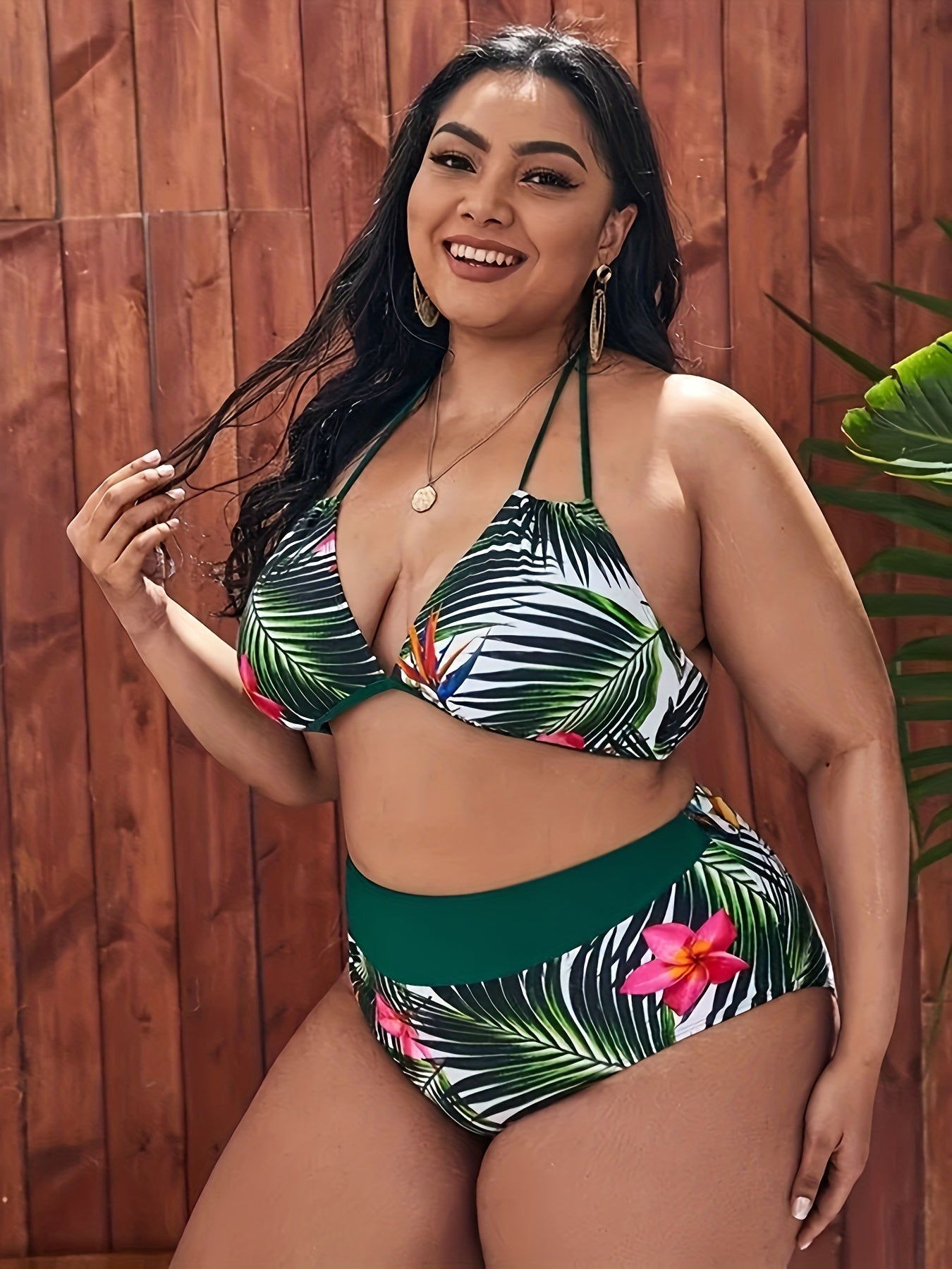 Tropical Print 2pcs Swimsuit Set