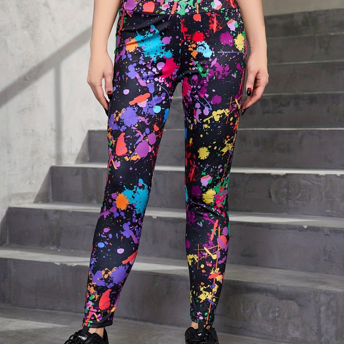 Block Ink Print High Waist Yoga Leggings