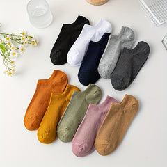 10 Pairs Solid Ankle Socks Casual & Comfy Low Cut Socks Women's Stockings