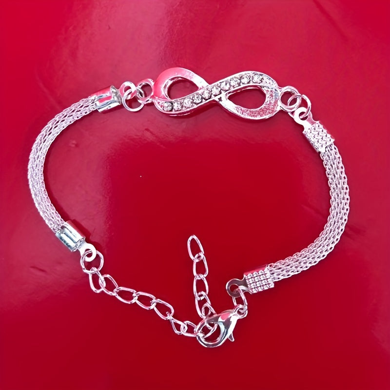 Silver Rhinestone Infinite Bracelet 8 Number Cross Pendant Charm Bangle