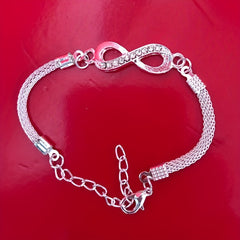 Silver Rhinestone Infinite Bracelet 8 Number Cross Pendant Charm Bangle
