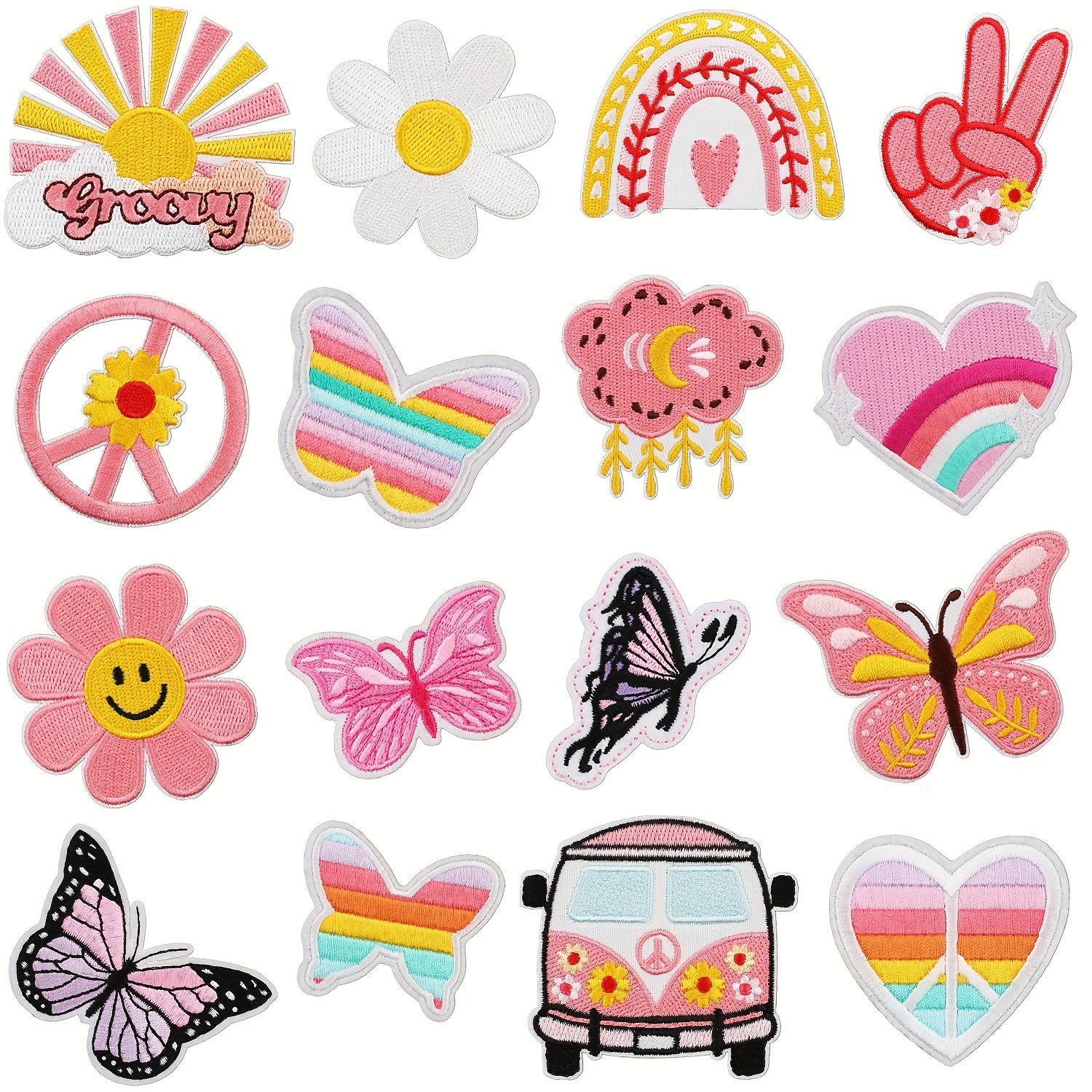36pcs Rainbow Butterflies Iron On Patches For Girls Sew On Embroidered Applique