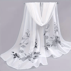 Rose Print Chiffon Scarf Silk Shawl Sunscreen Head Wrap