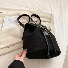 Suede Flap Backpack Drawstring Daypack Rucksack for Work & Travel