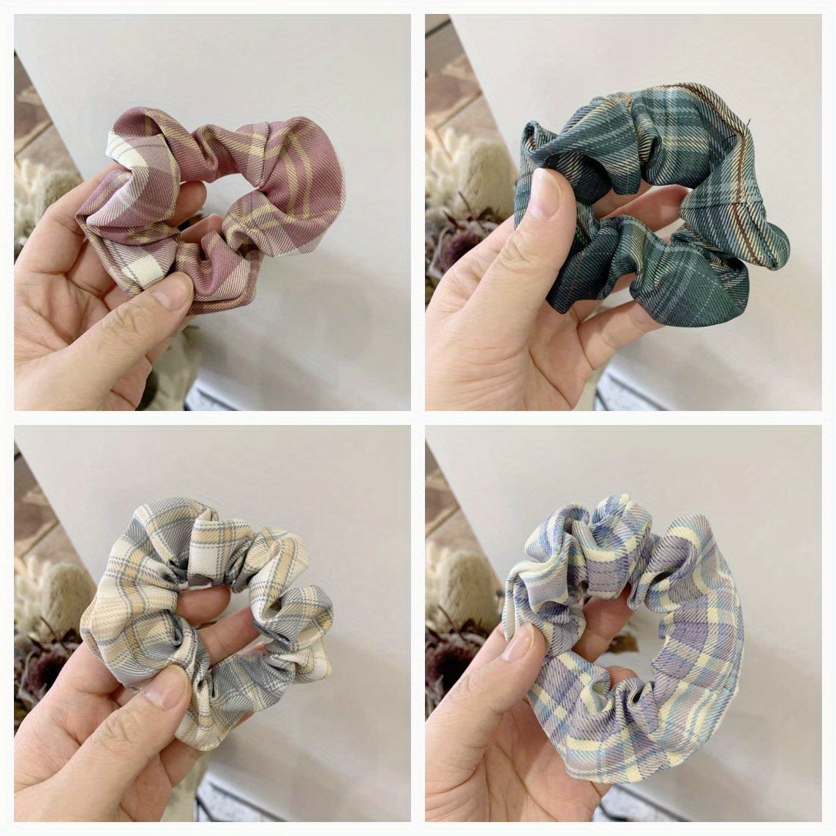 10pcs Plaid Hair Tie Elastic Ponytail Holder Hair Accessories For Women Girls