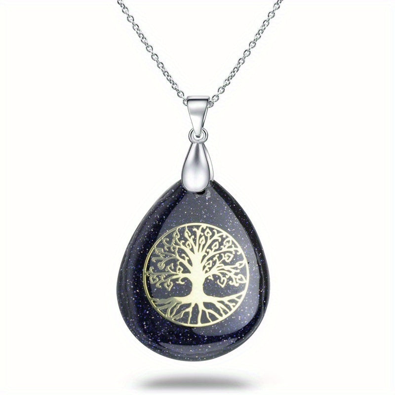Life Tree Teardrop Crystal Pendant Necklace Chakra Charms for Women