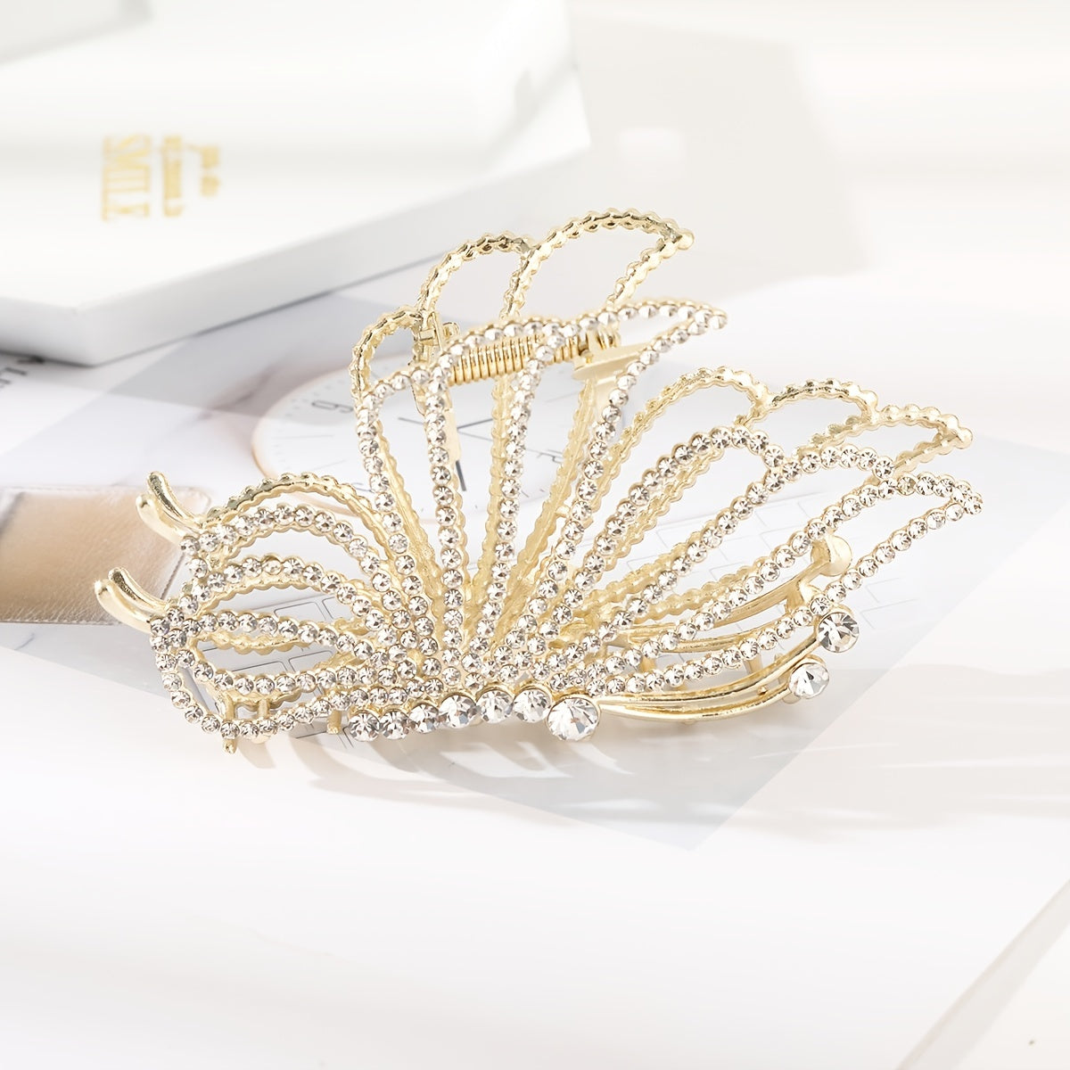 Large Butterfly Hair Clips Non-Slip Golden Rhinestone Pearl Jaw Clips