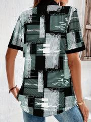  Colorblock Button Up Blouse Short Sleeve