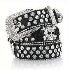 Skull Rivet Rhinestone PU Belt Solid Hip Hop Y2K Jeans Pants Belt Pin Buckle... 