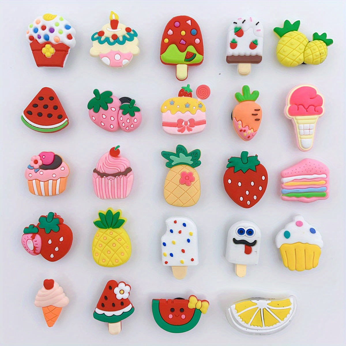 24pcs Cartoon Ice Cream Shoe Charms Cake Strawberry Ornaments DIY Decorations